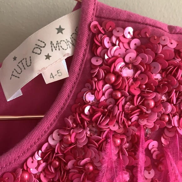 Tutu du Monde pink beaded feather girls party dress sz 4-5 - Picture 4 of 7